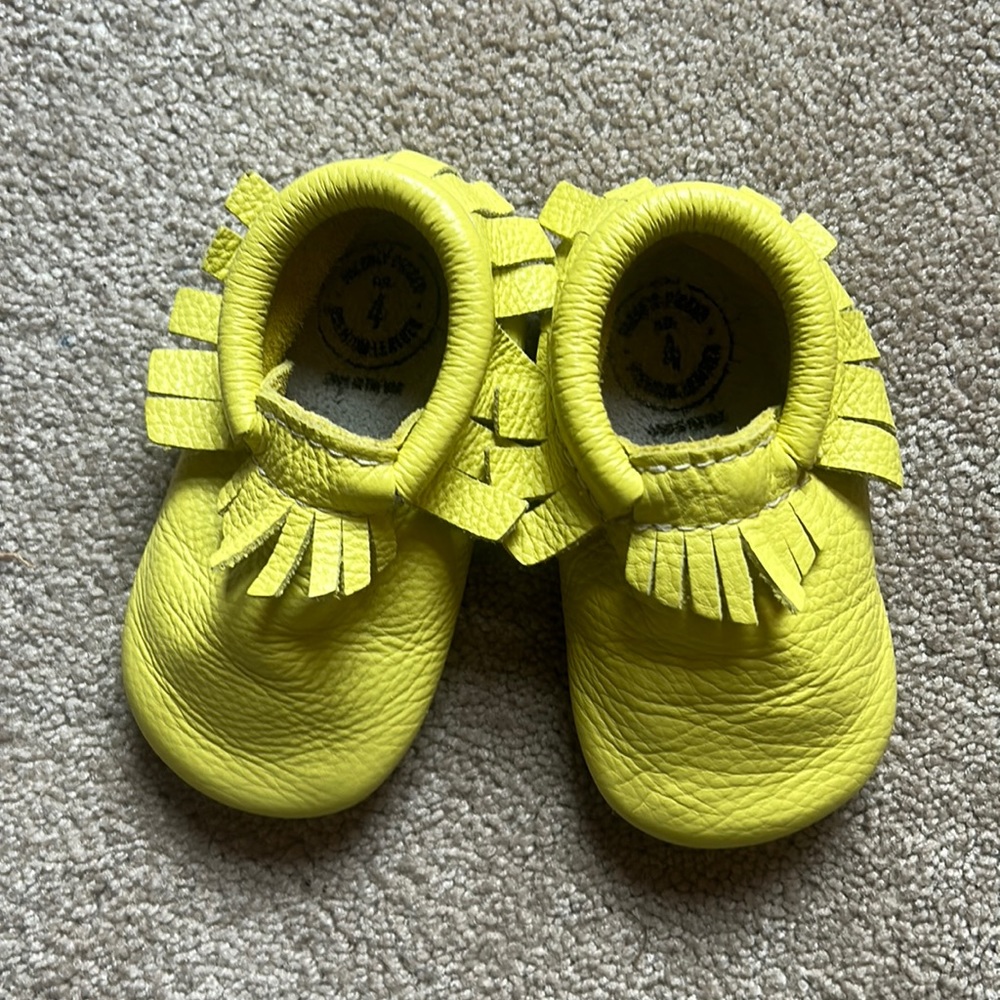 Freshly Picked Moccasins. Sz 4. Worn once. Bright yellow.